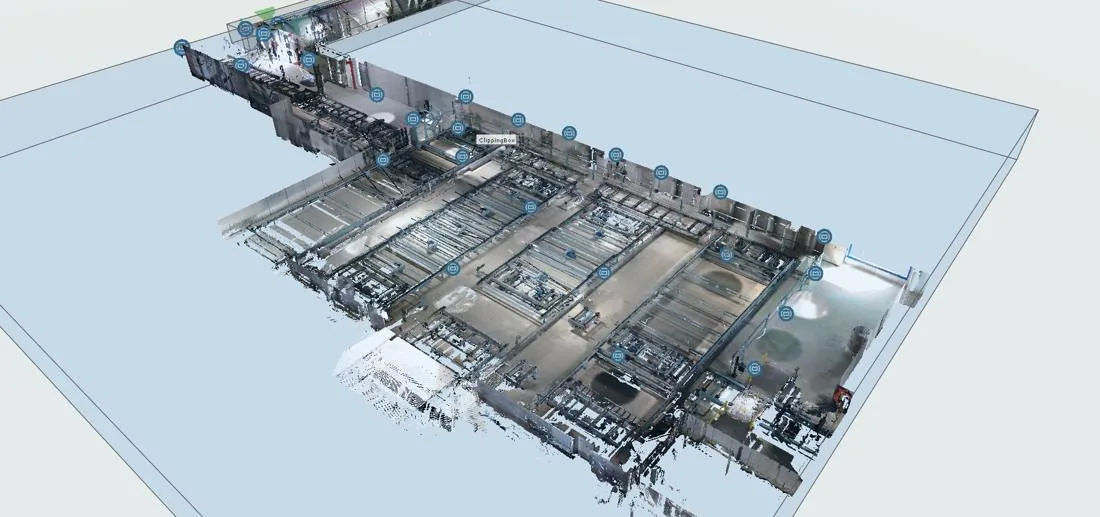 Eingefärbte Punktwolke einer Bestandsanlage aus dem 3D-Laserscan